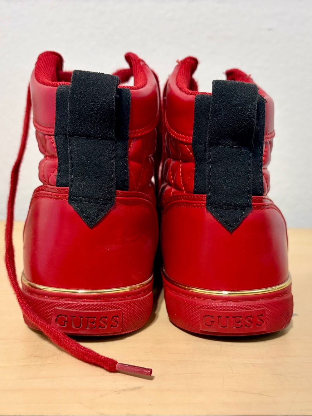 Guess Red Quilted High-Top Sneakers with Gold Trim